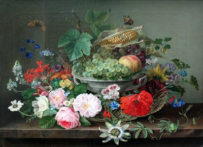 Still Life with Fruit Basket by Gottfried Wilhelm Voelcker